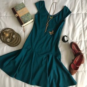 Teal blue drop waist party dress